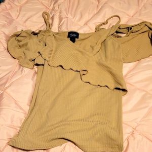 Baige off the shoulder ruffled front blouse